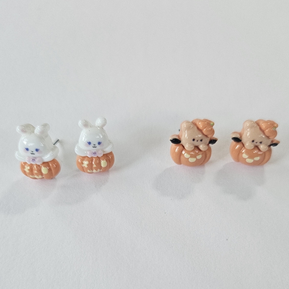 New without tags Halloween themed stud earrings,  Bunny, Pumpkin, and pumpkin.